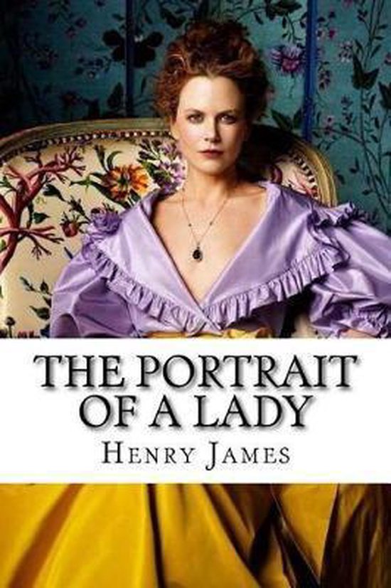 Nicole Kidman als Isabel Archer in The Portrait of a Lady, in een paarse jurk met ruches en een bloemenkussen.
