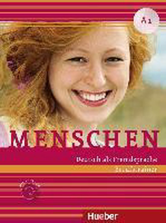 Femme souriante aux cheveux roux, avec le texte "Menschen A1. Deutsch als Fremdsprache"