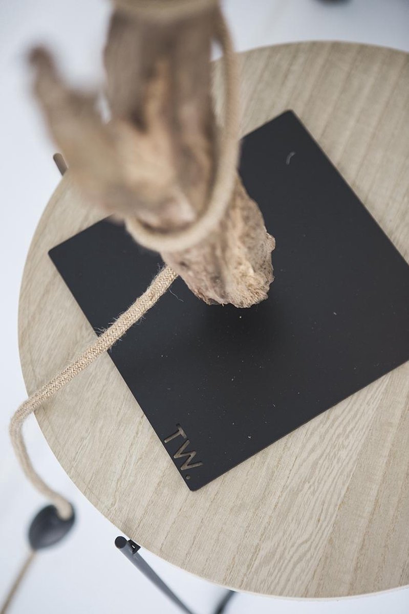 Lampe de table souche d'arbre en bois avec ampoule à filament de carbone  (fil de lin) | bol