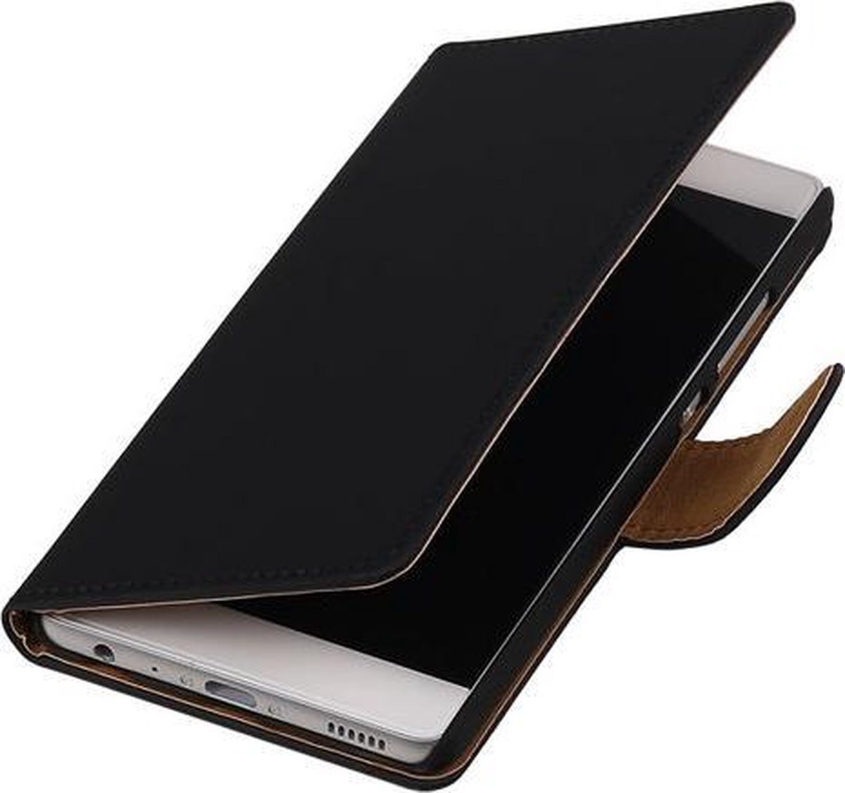 Zwart Effen booktype wallet cover hoesje voor LG Optimus L3
