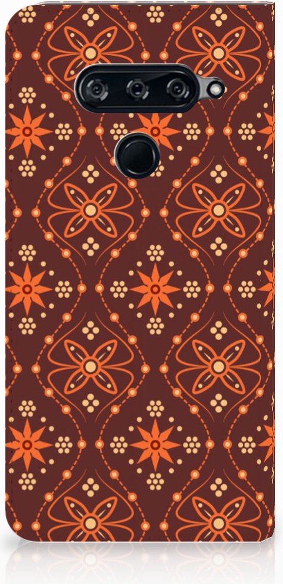 LG V40 Thinq Hoesje met Magneet Batik Brown
