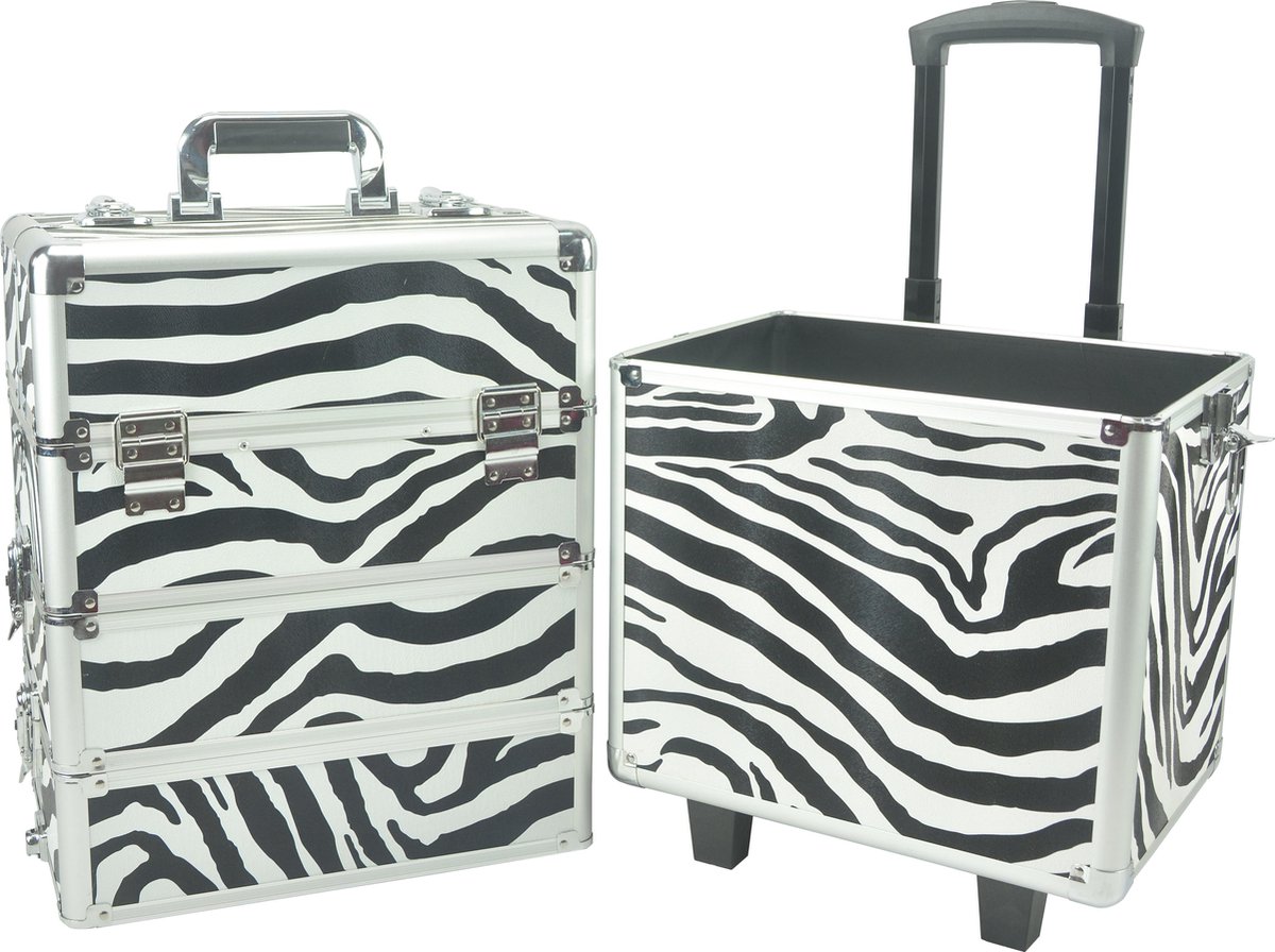 Visagie make up koffer cosmetica kappers trolley beauty case 4 in 1 Zebra  motief | bol.com