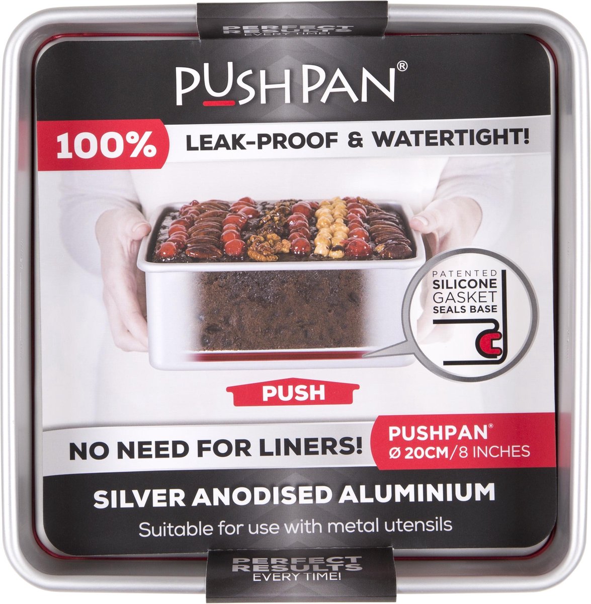 Wham PushPan Springvorm - Aluminium - Vierkant - Ondiep 20 cm