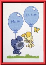 kit de point de croix 271.002 woozle et pip, naissance, ballons (y compris fil bleu / rose)