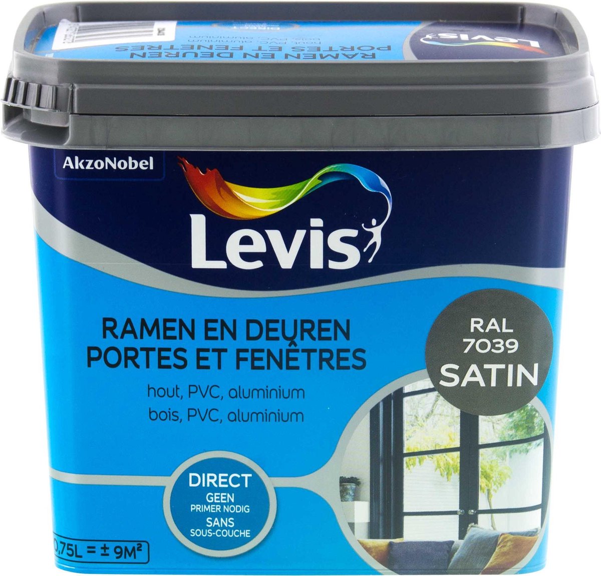 Levis Ramen en Deuren Verf - Satin - Quartz Grey (Ral 7039) - 0.75L