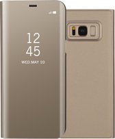 Plated Spiegel Oppervlak Wake Sleep Smart Leren View Venster Hoesje geschikt voor Samsung Galaxy S8 - Goud