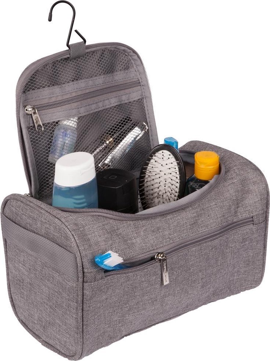 TravelMore Ophangbare Toilettas met Haak - Reis Toilet Tas Bag en Travel Organizer – Unisex – Grijs