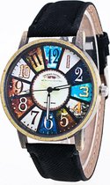 Zwart vintage horloge met 12 gekleurde vlakken