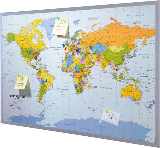 Prikbord Wereldkaart Engels XXL, 90 x 60 cm, inclusief 12  markeervlaggetjes, kurk | bol.com