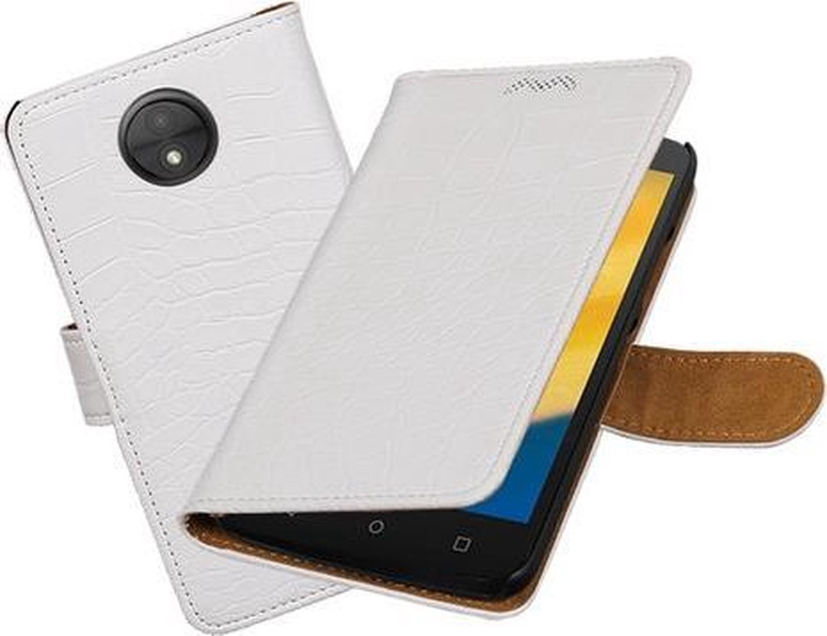 BestCases.nl Motorola Moto C Krokodil booktype hoesje Wit