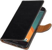 Pull Up TPU PU Leder Bookstyle Wallet Case voor HTC 10 Zwart