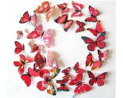 3D Vlinders Muur Sticker / Muurdecoratie - Kinderkamer & Babykamer - Rood