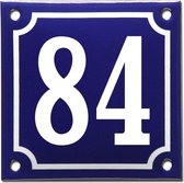 Emaille huisnummer blauw/wit nr. 84