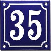 Emaille huisnummer blauw/wit nr. 35