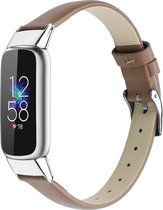 By Qubix - Geschikt voor fitbit luxe bandje - Leren bandje - Maat: Small - Lichtbruin Smartwatchbandje horlogeband polsband Armband Strap Band