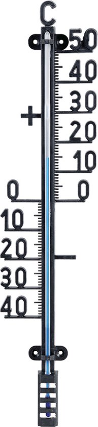 Buiten profiel thermometer zwart van kunststof 10 x 41 cm - Buitenthermometers