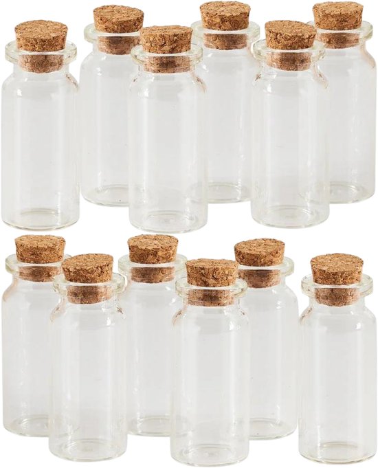 3BMT Kleine Glazen Mini Flesjes met Kurk - 10 ml - Set van 12 Lege Glas Flesjes