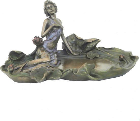 MadDeco - bronskleurig beeldje nymf met schaaltje - polystone