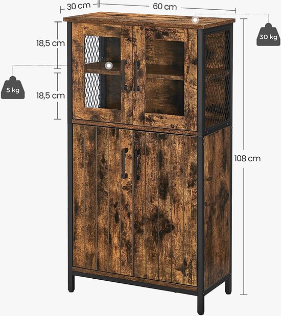 VASAGLE Mueble de Baño, Armario de Baño, 2 Cajones con un Juego de Divisor Regulable, 2 Cestas, Aparador, 30 x 60 x 80 cm, Blanco Nube BBC545W02