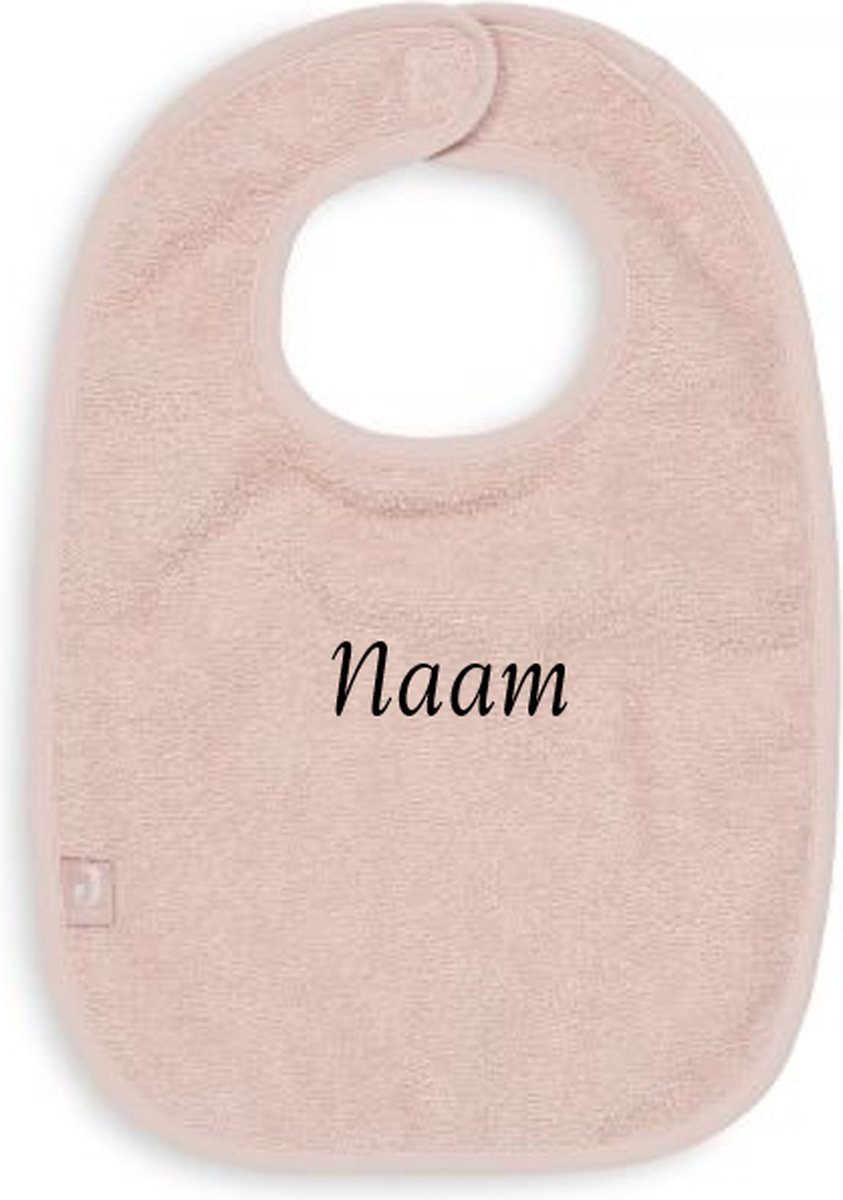Jollein Slabbetje Badstof met naam - Pale Pink - gepersonaliseerd kraam cadeau - cadeautje met naam - geborduurd