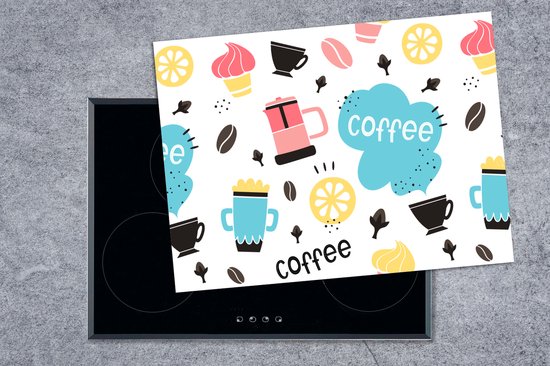 KitchenYeah® Inductie beschermer 70x52 cm - Patronen - Koffiebonen - Koffie - IJs - Kookplaataccessoires - Afdekplaat voor kookplaat - Inductiebeschermer - Inductiemat - Inductieplaat mat