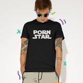 T-shirt Heren met print Porn Star | Zwart - Maat 2XL | Festival Outfit | Ronde Hals | 100% Katoen