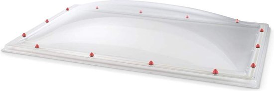 Dôme de lumière double paroi en polycarbonate clair Skylux, 30x90 cm, avec clips de fixation rouges.