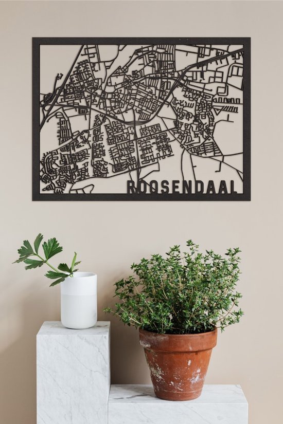 Houten Stadskaart Roosendaal Zwart Mdf 30x40cm Wanddecoratie Voor Aan De Muur City Shapes