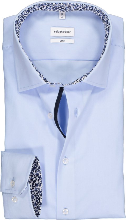 Seidensticker slim fit overhemd - lichtblauw (contrast) - Strijkvrij - Boordmaat: 44
