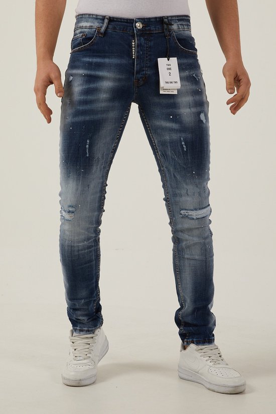 212 by XWAY JEANS K/830 - RIPPET AVEC ÉCLABOUSSURES DE PEINTURE - JEANS SLIM FIT HOMME - JEANS - SLIM FIT - PREMIUM STREET FASHION - BLEU