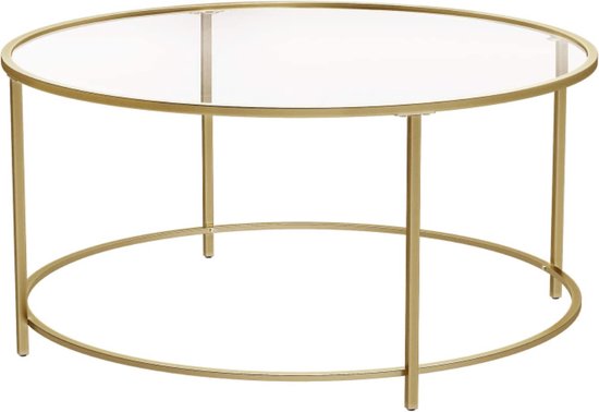 Costway Salontafel Goud Met Marmerlook - Koffietafel 100 X 50 X 45 Cm - 2-Laags Design