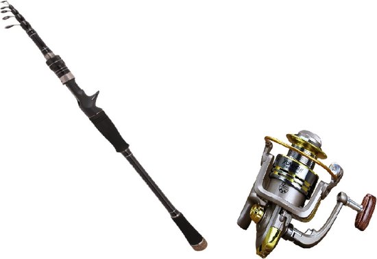 Canne à pêche télescopique de luxe SET d' Improducts - la canne à pêche mesure 210 cm (2,10 m) de long et est fabriquée en carbone super léger et très solide, y compris le moulinet Casting, également adapté à la CARPE ET AU POISSON DE MER.