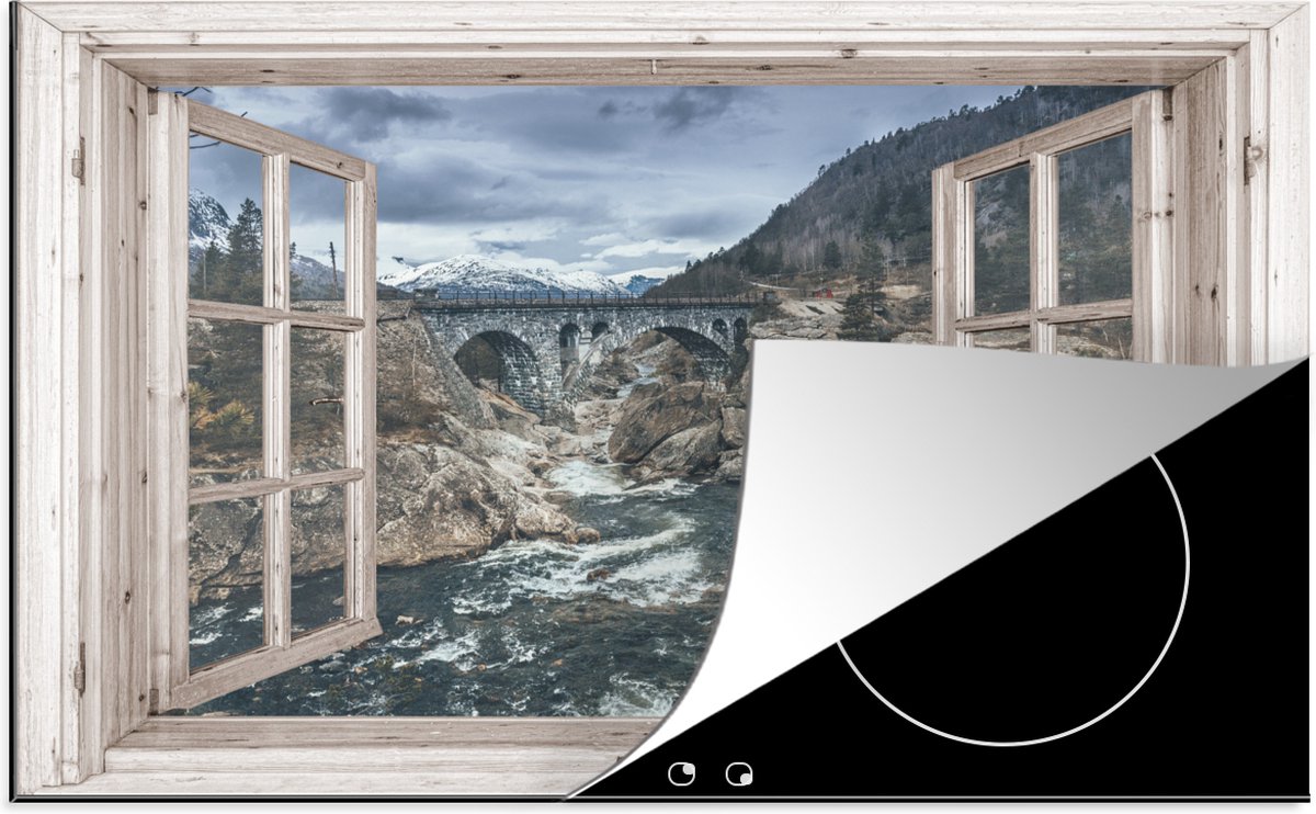 KitchenYeah® Inductie beschermer 80x52 cm - Doorkijk - Brug - Water - Kookplaataccessoires - Afdekplaat voor kookplaat - Inductiebeschermer - Inductiemat - Inductieplaat mat