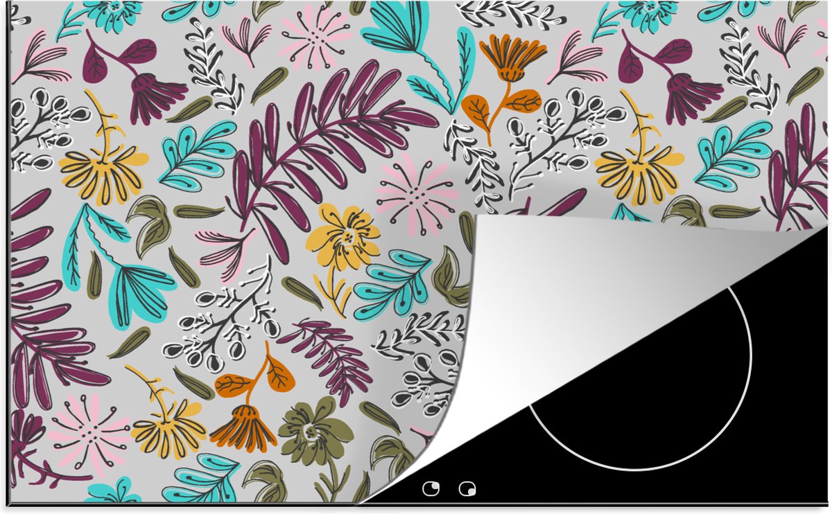 KitchenYeah® Inductie beschermer 76x51.5 cm - Bloemen - Bladeren - Patroon - Kookplaataccessoires - Afdekplaat voor kookplaat - Inductiebeschermer - Inductiemat - Inductieplaat mat