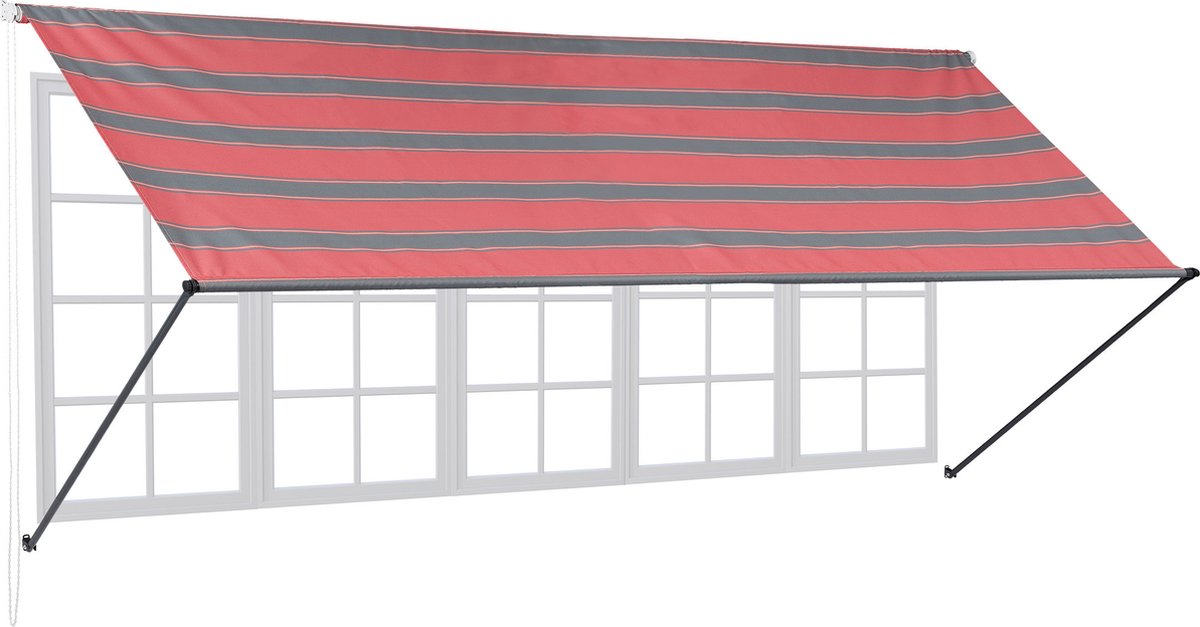 Relaxdays uitvalscherm - zonnescherm - raam of deur - zonwerend - markies - grijs-rood - 400 x 120 cm