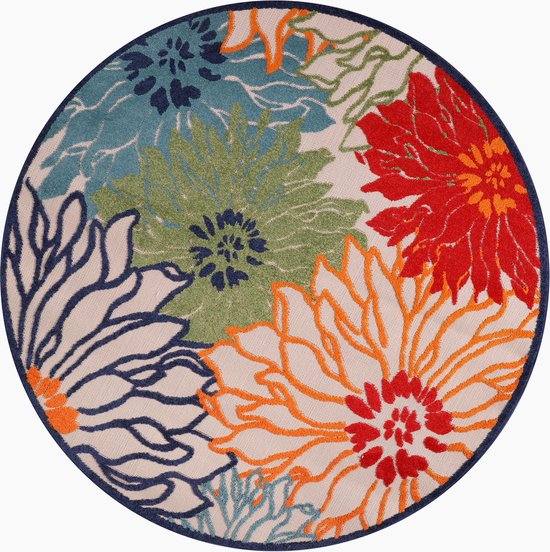 Muratap Floral Buitenkleed Rond - Multi- 150 CM ROND - Tuintapijt - Buitentapijt - Vloerkleed Buiten en Binnen