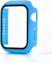 Smartphonica Hoesje met glazen screenprotector voor Apple Watch 45mm - Lichtblauw / Glas geschikt voor Apple Watch