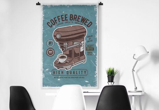 Tenture murale - Tissu mural - Cafetière - Café - Rétro - Dessin - 90x135 cm - Tapisserie