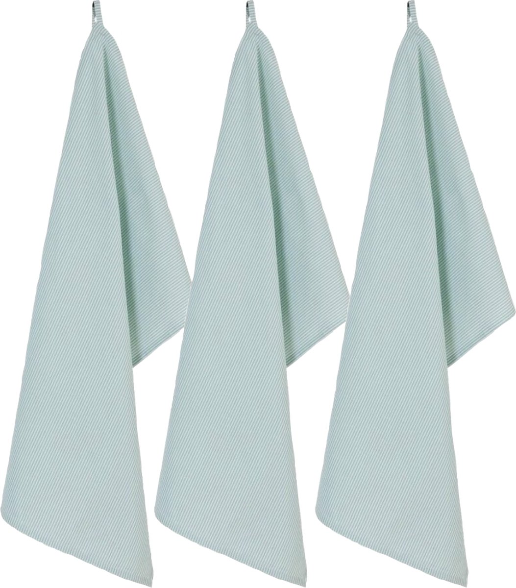 Clayre & Eef - Theedoeken Theedoek - Strepen - Mint / Wit - 50 x 85 cm - 3 Stuks
