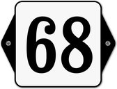 Huisnummerbord klassiek - huisnummer 68 - 16 x 12 cm - wit - schroeven  - nummerbord  - voordeur