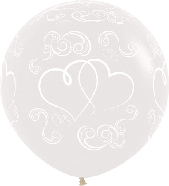 Mega topballon Crossed Hearts - Crystal Clear latex.