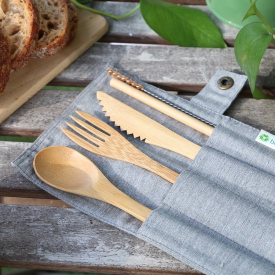 Set de couverts bambou réutilisables: Kit couteau, fourchette et cuillère