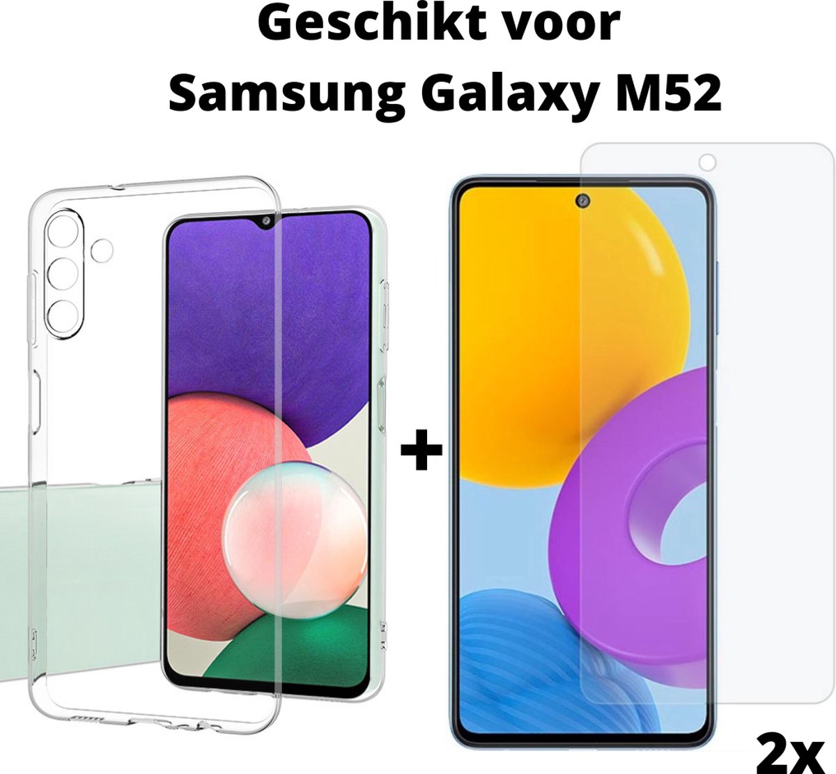 Samsung Galaxy M52 Hoesje Transparant + 2x screen protector - Samsung M52 Hoesje Anti Shock - Samsung M52 Anti Shock Hoesje - M52 Anti Shock Case - M52 Anti Shock Cover + 2x Tempert Glas