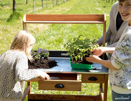 WONDERMAKE® Grote plantentafel wit van hout met 3 laden, Tuinwerktafel