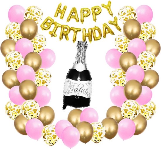 Verjaardagsdecoratie voor vrouwen, decoratie voor de 30e verjaardag vrouw roségoud met banner Happy 30th Birthday, ballonnen verjaardagsdecoratie met kroon hart folieballonnen, pompons, 30e verjaardag