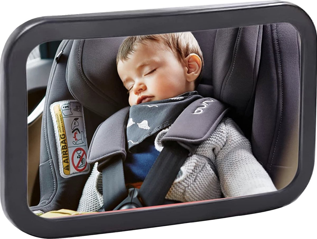 DonGoods Autospiegel baby - verstelbare spiegel hoofdsteun autostoel achterbank - veiligheidsspiegel - baby en kids - 17.5cm x 25.5cm - 360 graden draaibaar - zwart