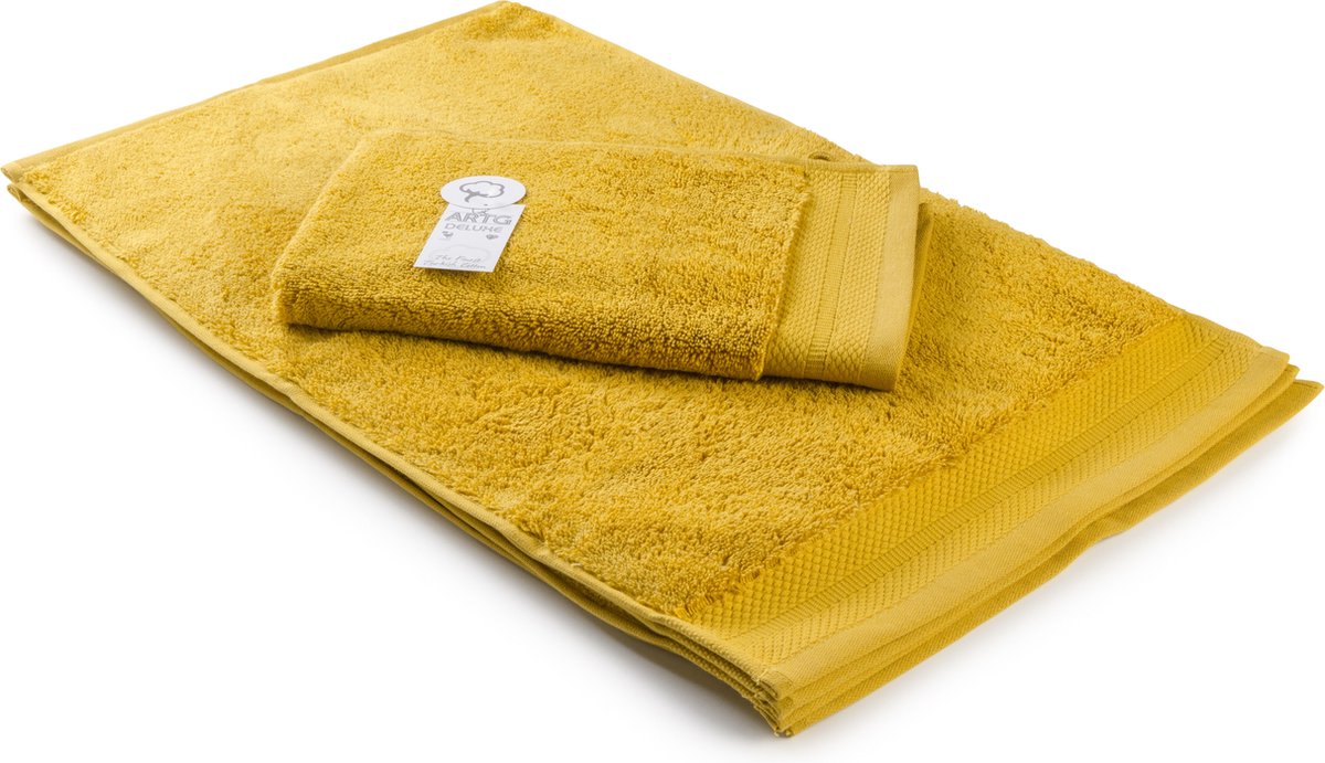 ARTG Towelzz® - DeLuxe - Gastenhanddoek - 40 x 60 cm - Mosterd Geel - Mustard - 700 gram/m2 - Set 5 stuks