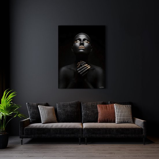Luxe Canvas Schilderij Gold Lip Girl 2 | 60x90 | Woonkamer | Slaapkamer | Kantoor | Muziek | Design | Art | Modern | ** 4CM DIK! 3D EFFECT**