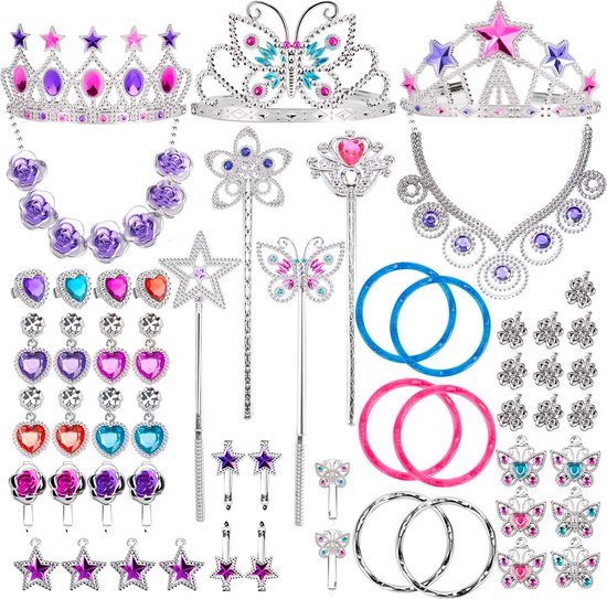 Allerion Prinsessen Verkleed Accessoires Set – 50-Delig –Prinsessen Verkleedkleren – Sieraden