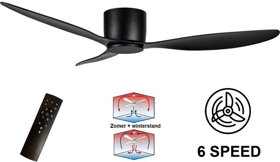 Ylumen - Plafondventilator Brezza 3 blad 132 cm zwart - stille ventilator –  top... | bol.com